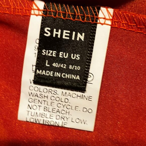 SHEIN Orange Satin Twist-Front Satin Midi Dress L Cutout Long Sleeve Slit - Picture 9 of 10